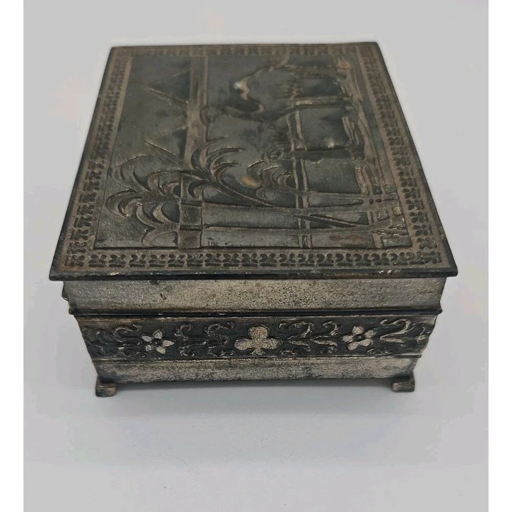 Vintage Metal Trinket Box Wood Interior Made in Japan